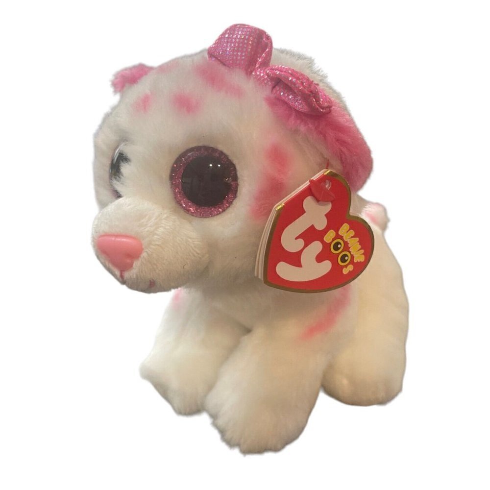 Ty Beanie Boo  6” PURRCILLA Baby White Tiger Pink Bow Plush